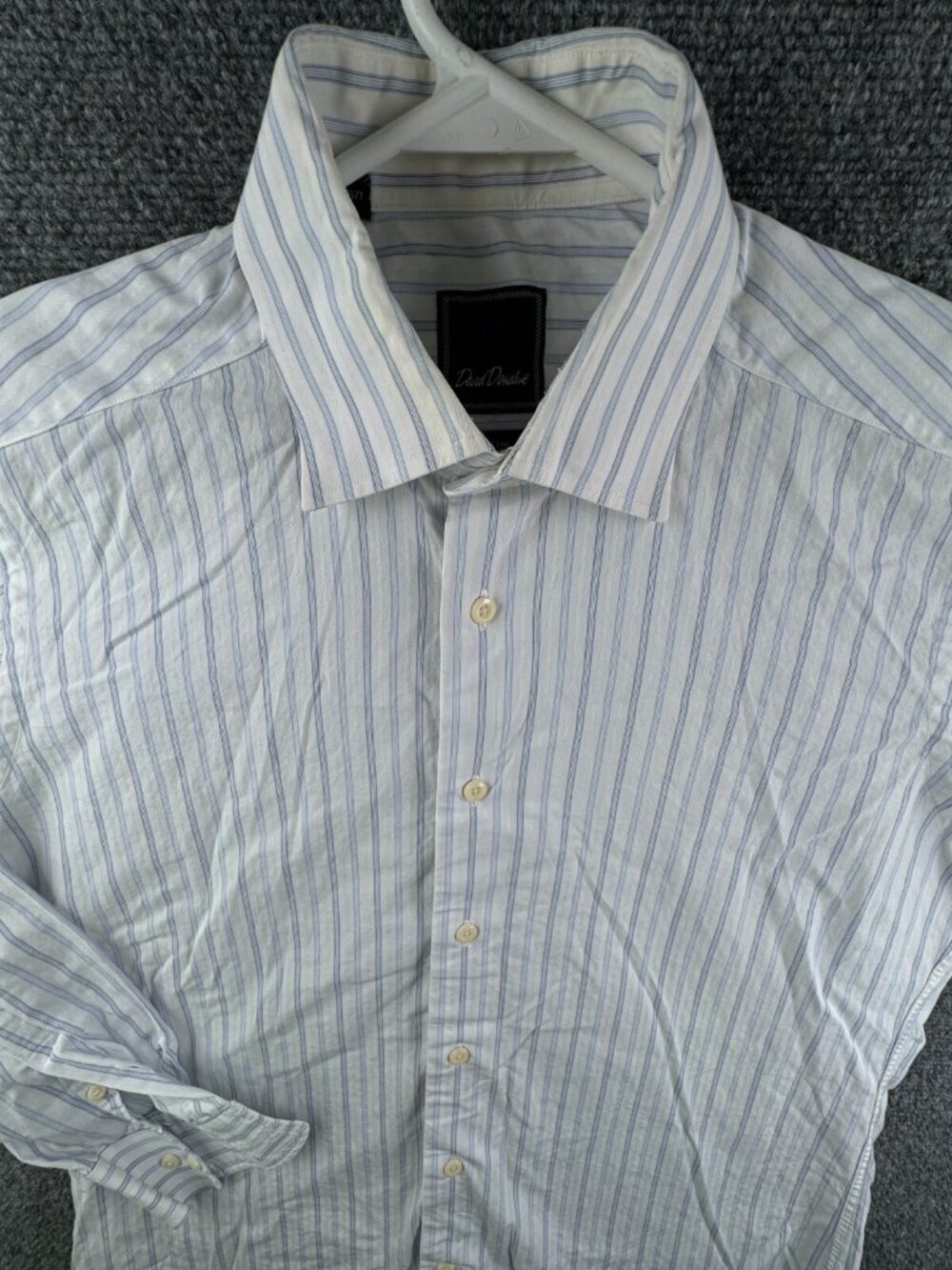 David Donahue Long Sleeve Button Up Shirt Cotton Striped Blue Trim Fit 16 32/33